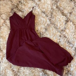 David’s Bridal Long Beaded Straps Dress—Wine color